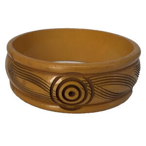 Vintage Butterscotch Bakelite Carved Bracelet Circle Motif Simichrome Tested